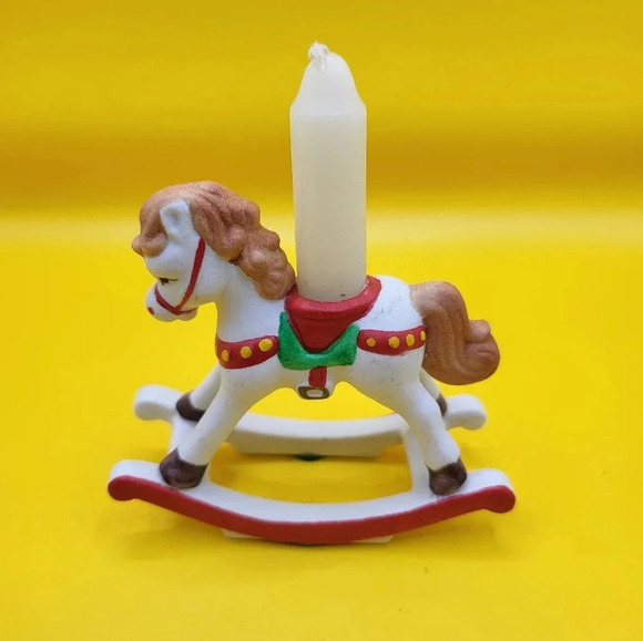 Vtg Christmas Rocking Horse Candle Holder 3" & Trinket Box 1" - Picture 4 of 6